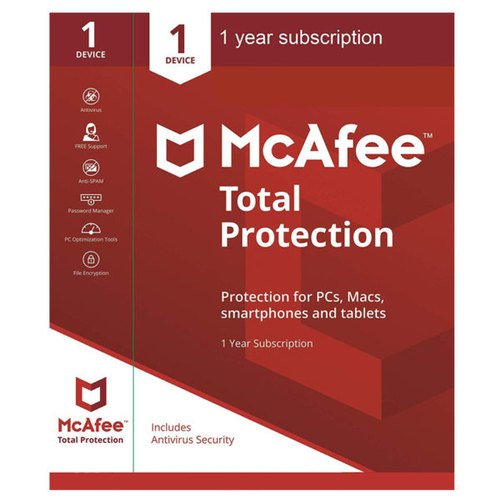 10 User, 1 Year, Mcafee Total Protection, Single key